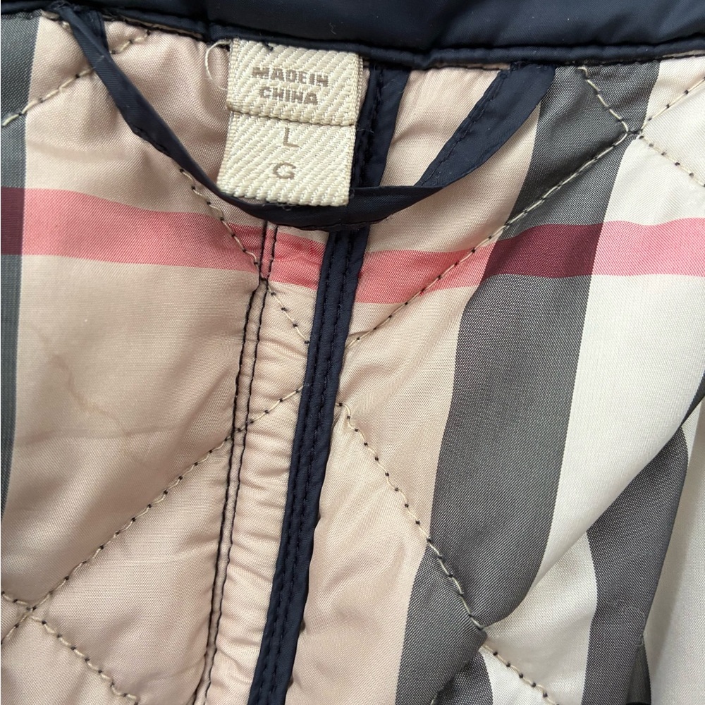 Burberry lDark Blue Quilted Pea Coat Car jacket with Black Shearling Collar L - Picture 8 of 12